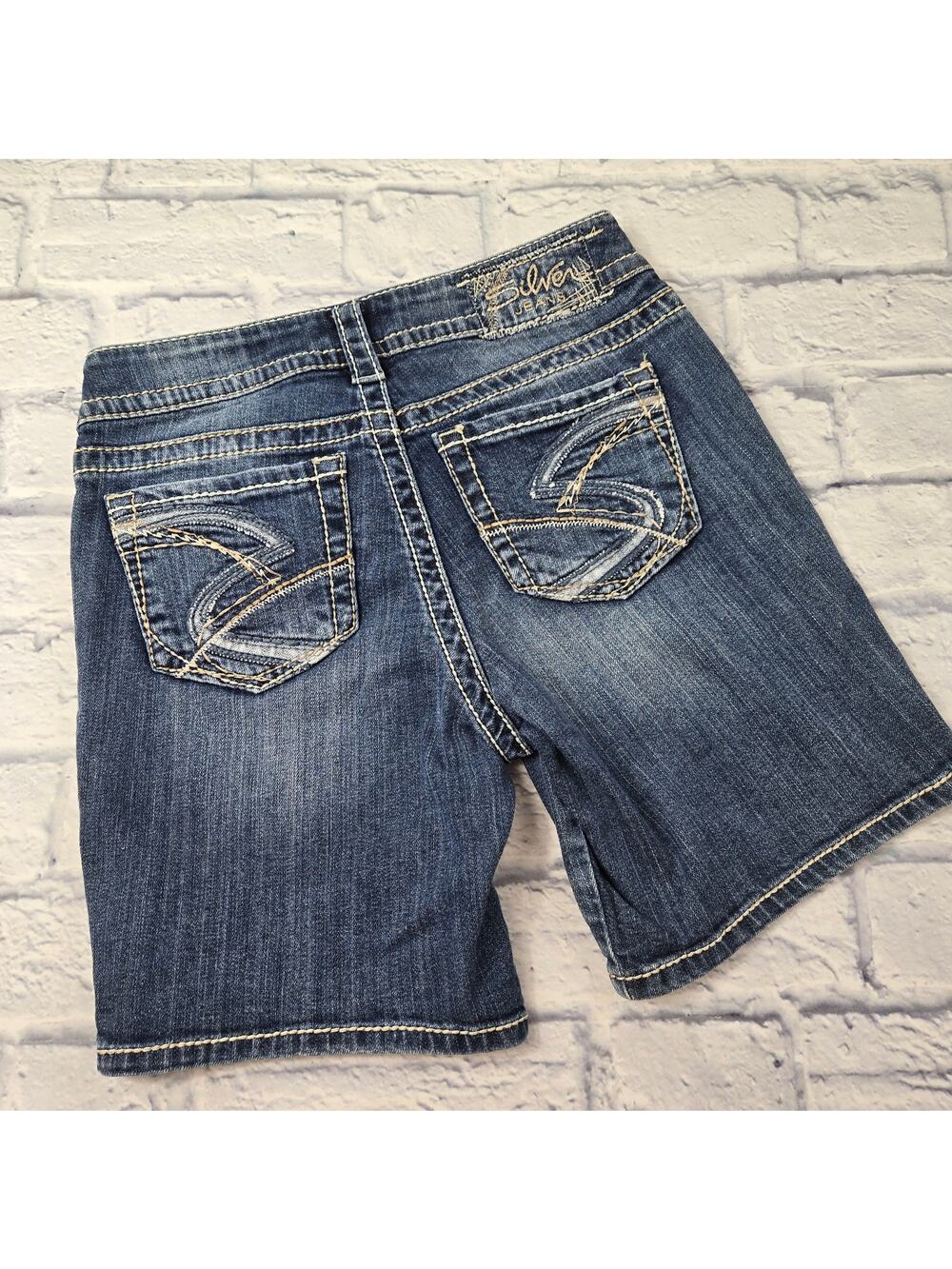 Silver Jeans Suki Women's Boho Denim Shorts Embroidered Pockets Side Vent sz 27